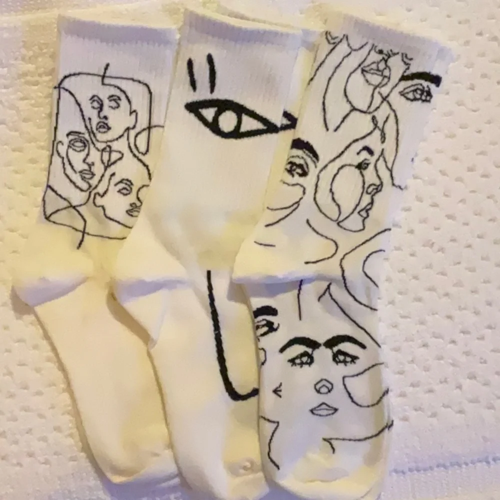 Black and Off-White Faces Socks 3 Pairs